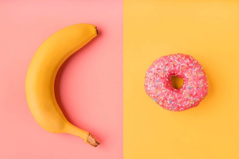 Top view banana donut