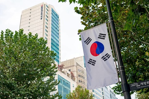 Flag of South Korea on lamppost