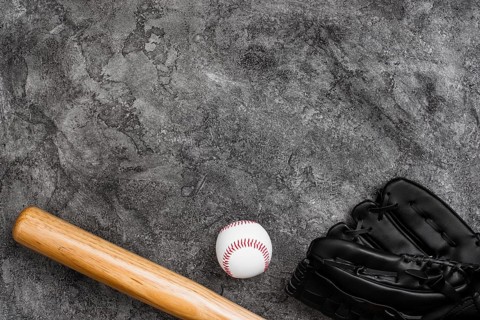 Flat lay baseball bat glove