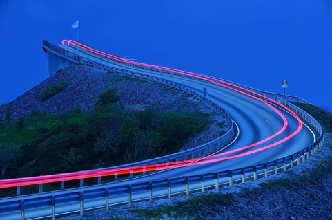 Car taillights on the Storseisund Bridge