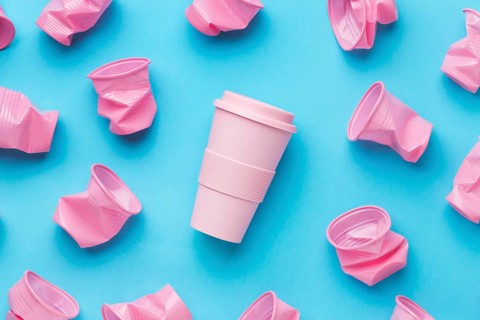 Top view collection plastic cups