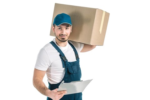 Courier with clipboard box