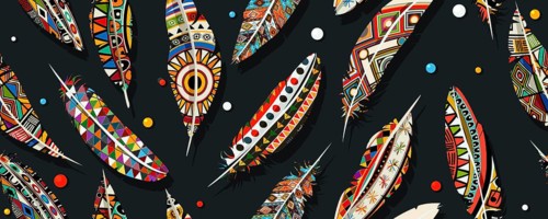 Beads and feathers horizontal seamless pattern. Fashionable template for clothes