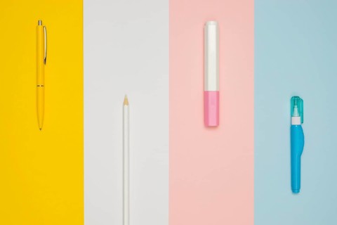 Top view different office pens