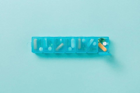 Top view pill box with medicine table