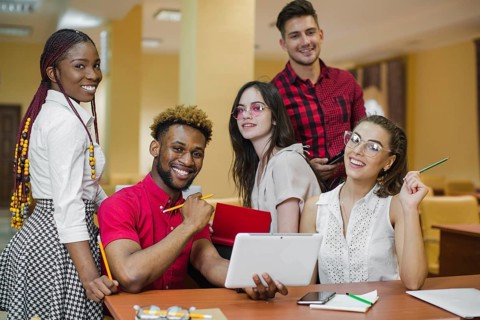 Confident youngsters studying posing