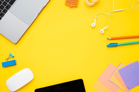 Flay lay workspace with copy space