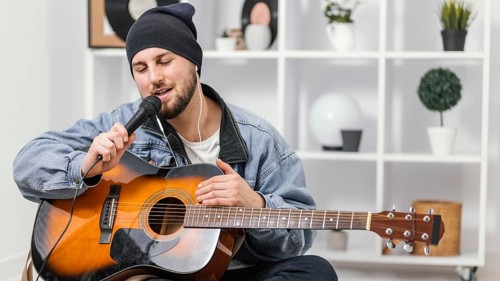 Medium shot musician singing