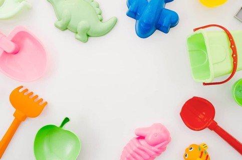 Flat lay beach toys kids