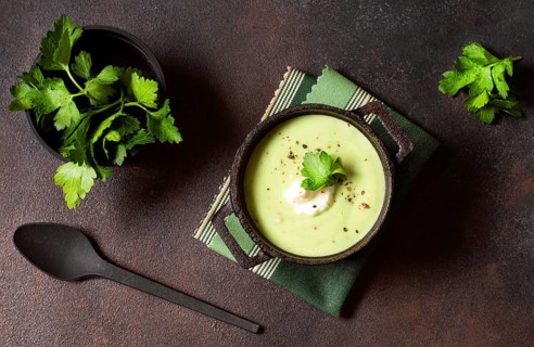 Broccoli creme soup winter food with parsley