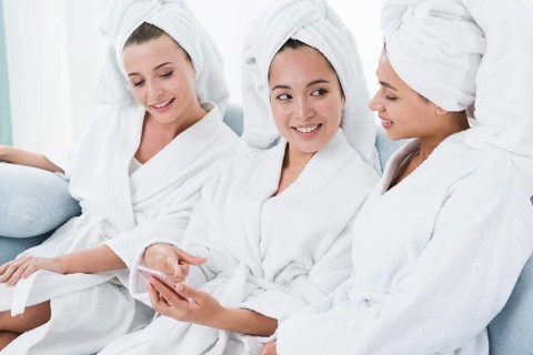 Friends using mobile spa