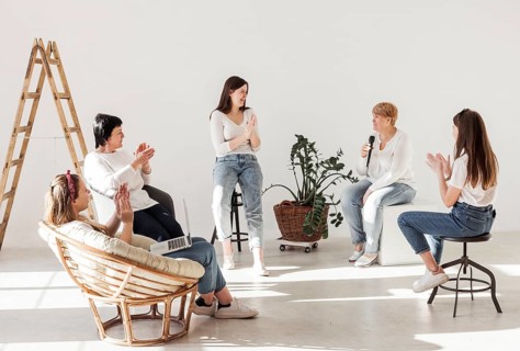 Women white shirts wide room