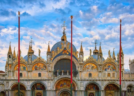 View of famous main facade of St Mark's or San Marco cathedral