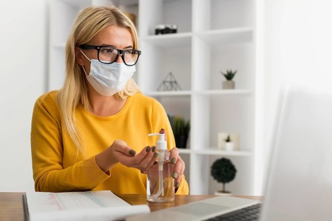 Portrait adult woman wearing face mask