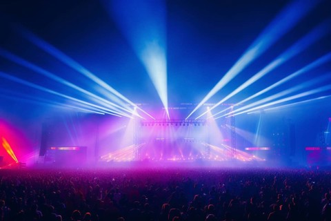 Stage with laser show at a mega concert