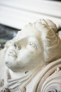 A woman's head in plaster for restoration by a plasterer