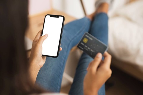 Hands holding phone card mock up