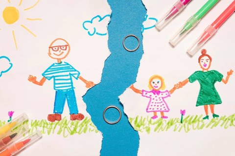 Top view broken kid drawing with rings