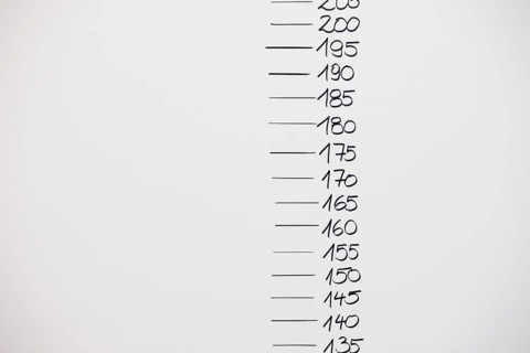Size chart as background on a white wall