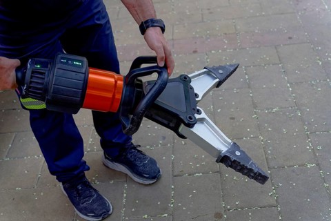 Firefighter with a spreader