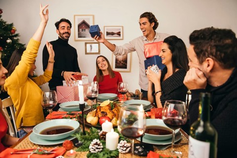 Joyful friends christmas dinner