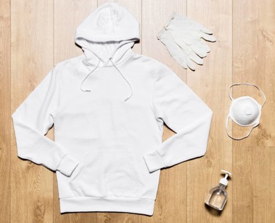 White hoodie with mask gloves protection