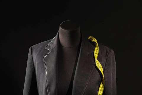 Front view dress form with measuring tape