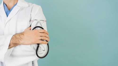 Close up doctor with copy space