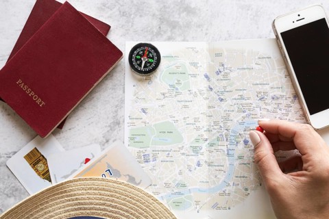 Tourist choosing place map