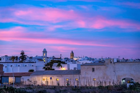 Town view Conil at dusk