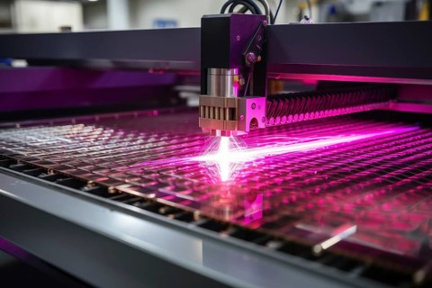A laser cuts shapes into a material