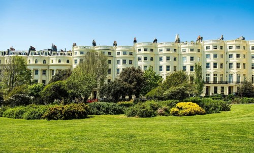 Noble row of houses in the classicist style at Brunswick Square in Brighton and Hove