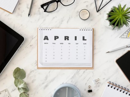 Top view desk april calendar