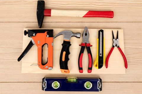 Flat lay arrangement tools carpentry