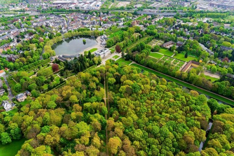 Aerial view of Benrath Palace Park and Palace