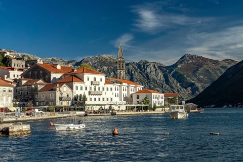 Perast with the Sveti Nikola Church on the Bay of Kotor