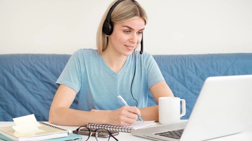Female student coffee laptop
