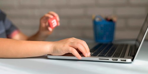 Little online student writing laptop