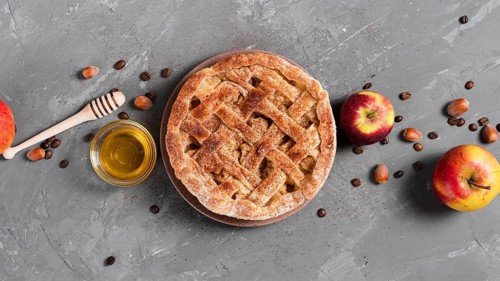 Top view pie with honey apples