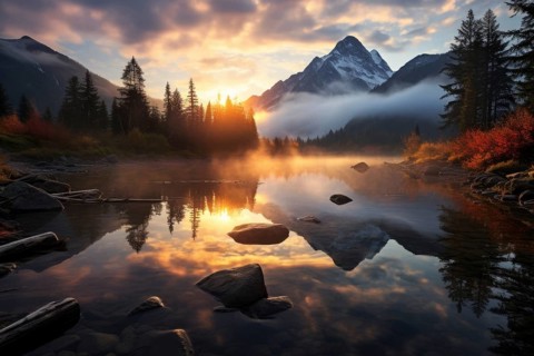Sunset at a lake in Canadian wilderness
