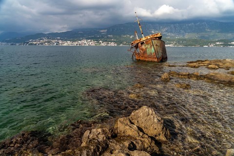 Shipwreck on the coast near the fishing village of Rose