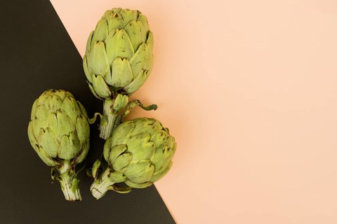 Arranged artichoke colorful backdrop