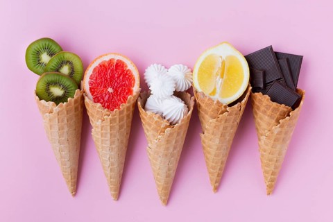 Flat lay cones fruits