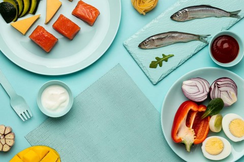 Top view delicious flexitarian diet arrangement