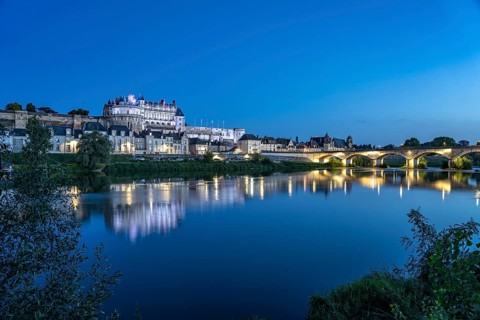 The Loire and Amboise Castle at dusk