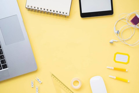 Flat lay workspace with copy space
