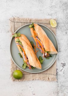 Top view fresh sandwiches plate