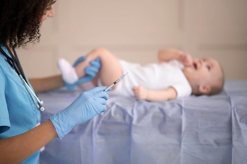 Little baby being health clinic vaccination1