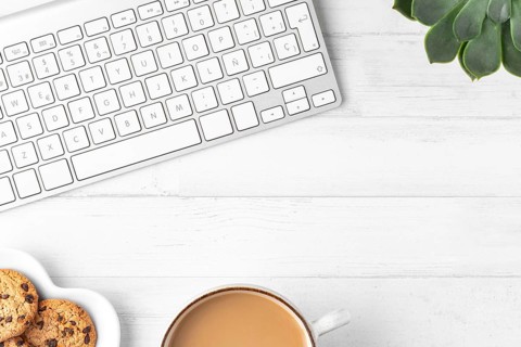 Flat lay desk composition with copy space