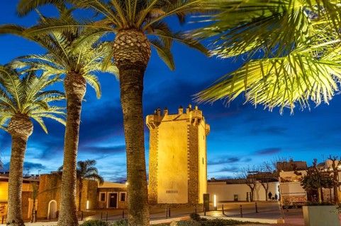 The historic tower Torre de Guzman at dusk